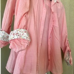 Red- pink pinstripe button up